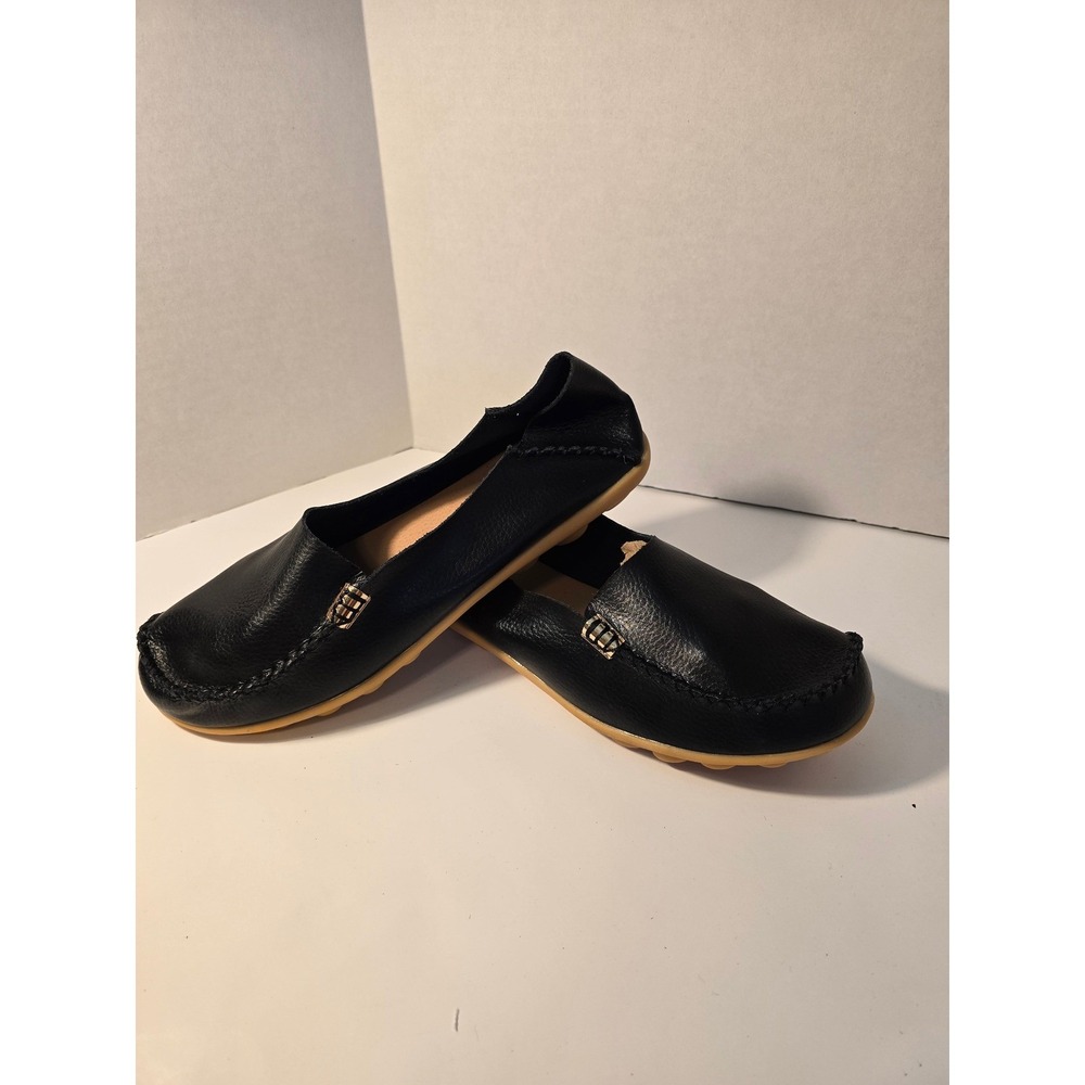 Venus Celia Black Leather Loafers Driving Moccasins‎ Women Size 12